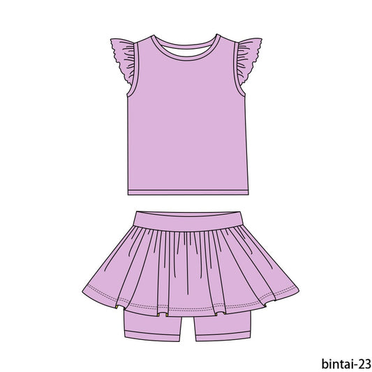 Solid Pink Girl Tee/Skort Set